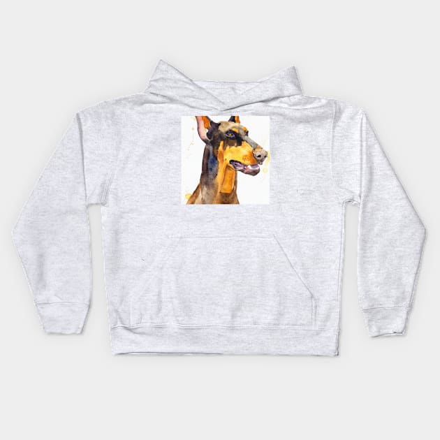 Doberman Pinscher Watercolor - Gift For Dog Lovers Kids Hoodie by Edd Paint Something
